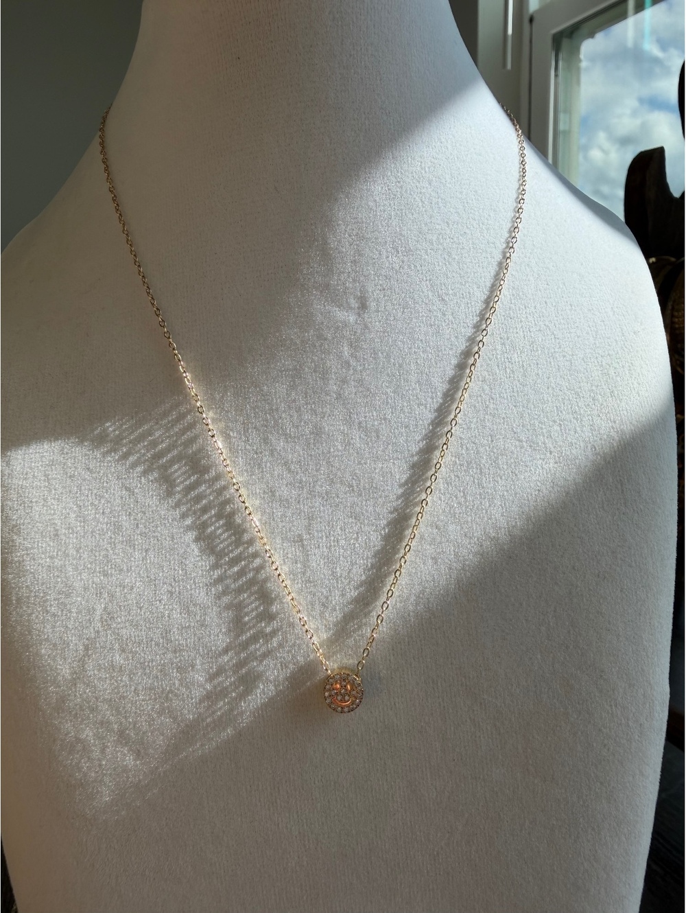 Non-Tarnish 18K Gold Plated Crystal  Face Pendant  Necklace